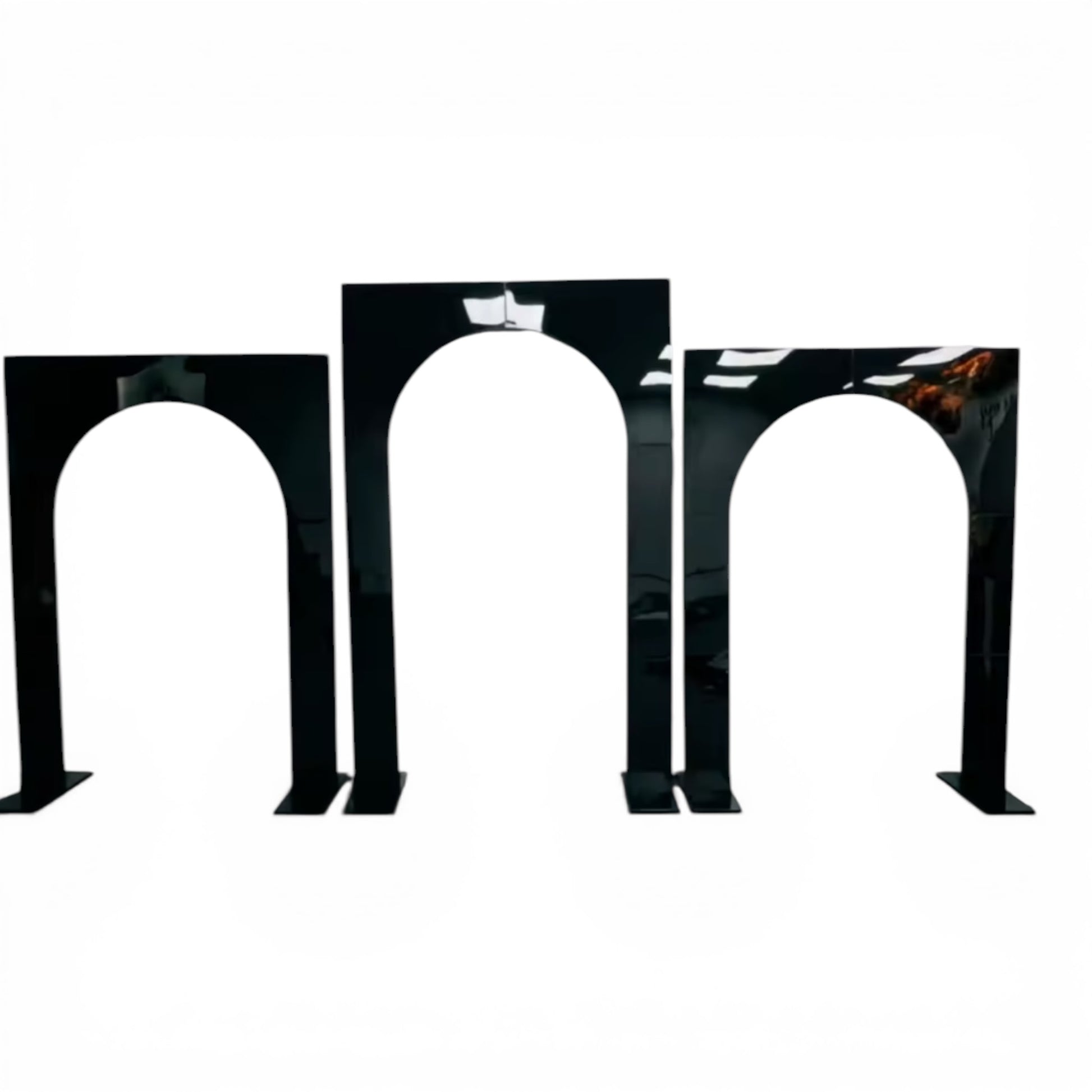 Black arch-shaped wedding backdrops on a white background