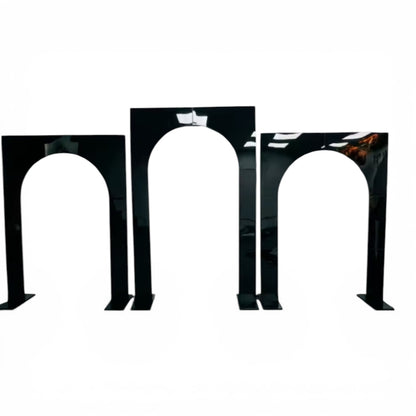 Black arch-shaped wedding backdrops on a white background