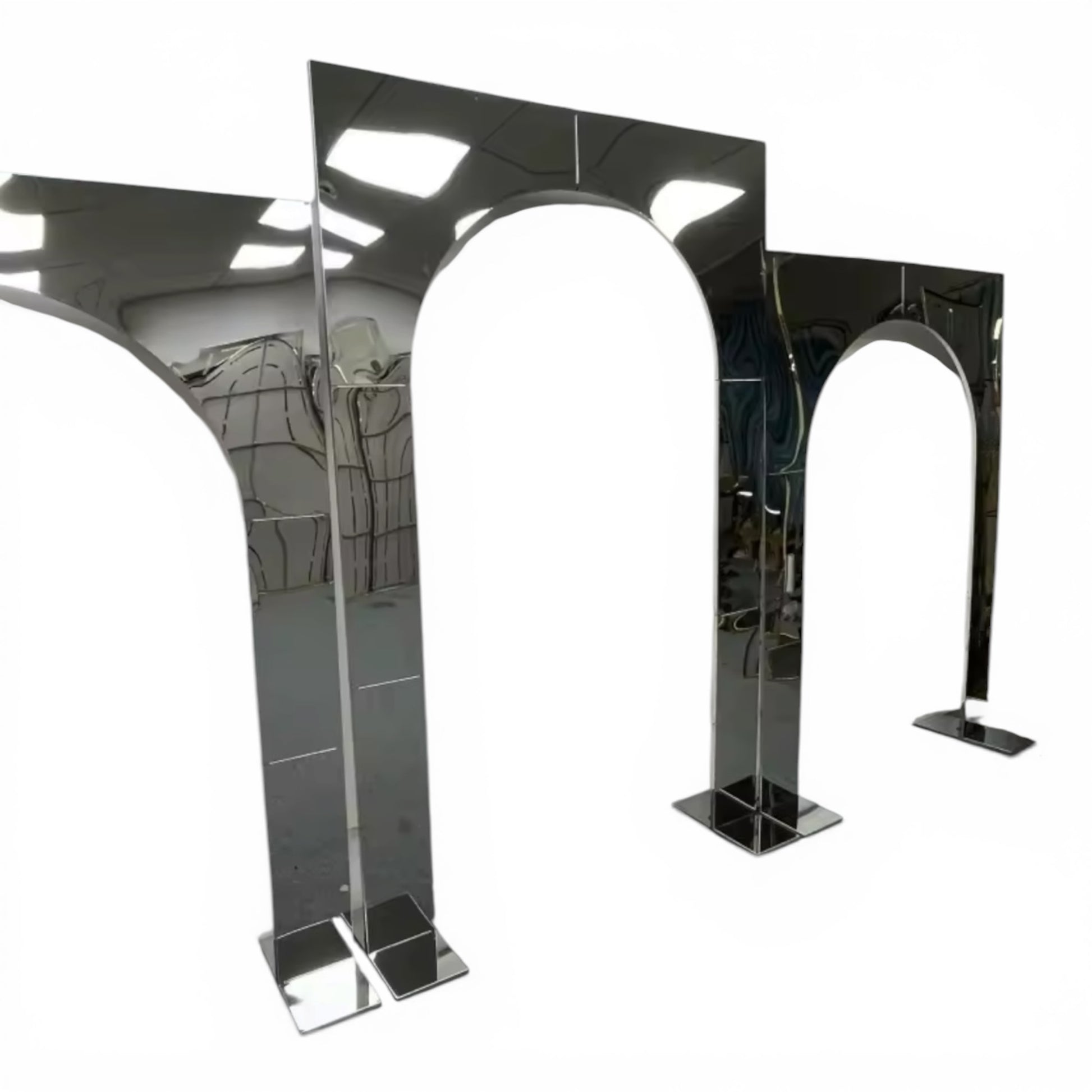 Metal wedding backdrop archway structure on a white background