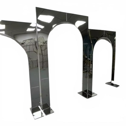Metal wedding backdrop archway structure on a white background