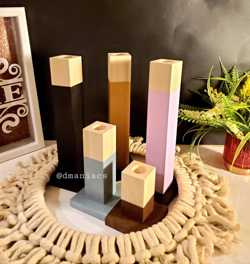 Wood Taper Candlestick 4-Piece Candle Holders