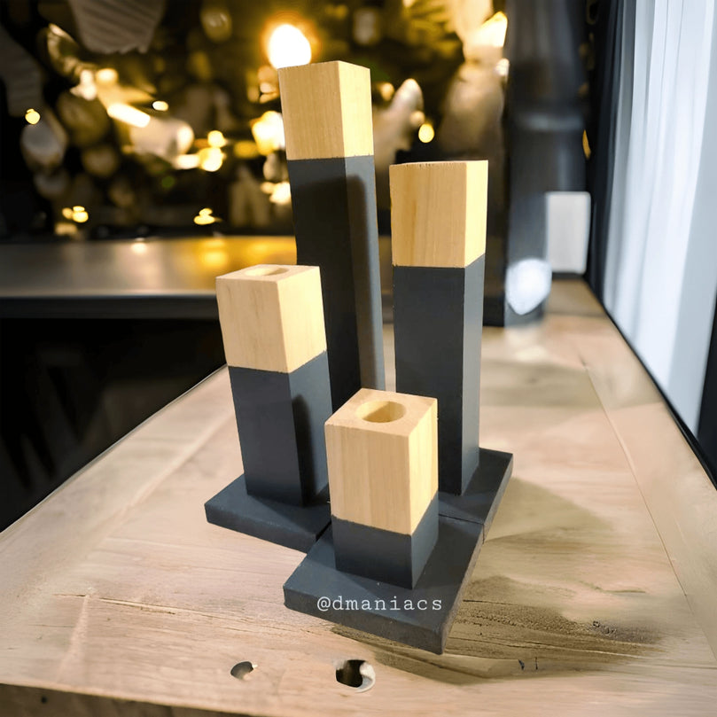 Wood Taper Candlestick 4-Piece Candle Holders