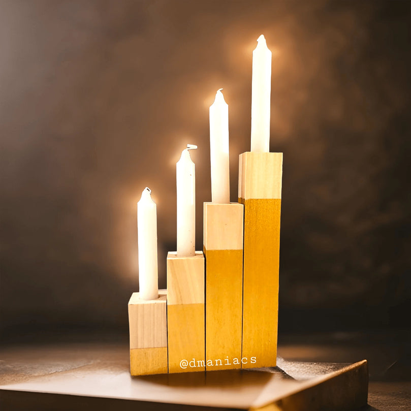 Wood Taper Candlestick 4-Piece Candle Holders
