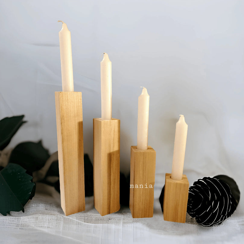 Wood Taper Candlestick 4-Piece Candle Holders