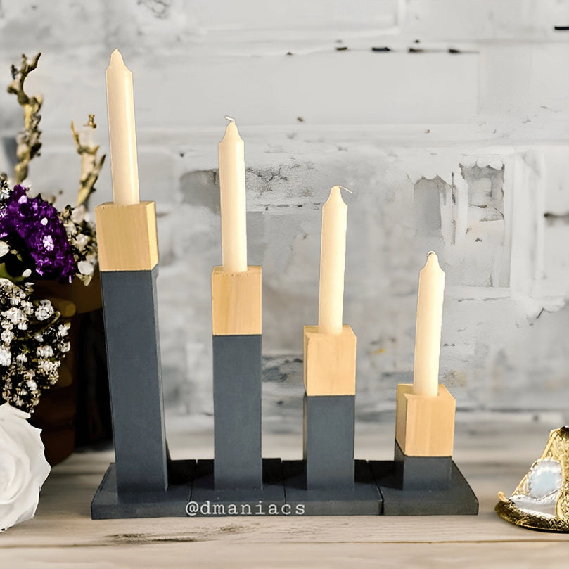 Wood Taper Candlestick 4-Piece Candle Holders