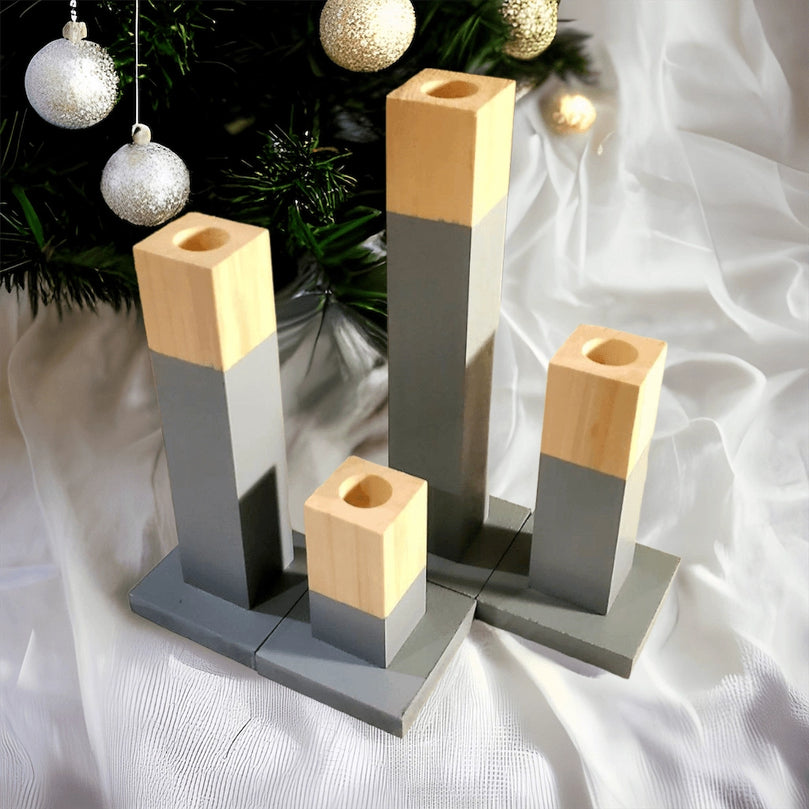 Wood Taper Candlestick 4-Piece Candle Holders