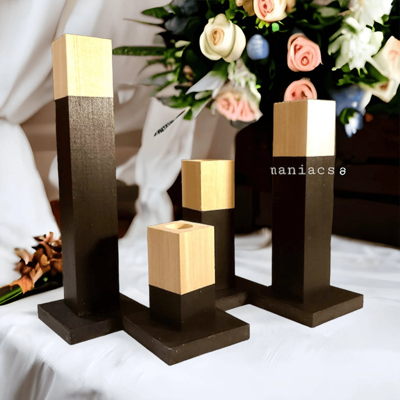 Wood Taper Candlestick 4-Piece Candle Holders