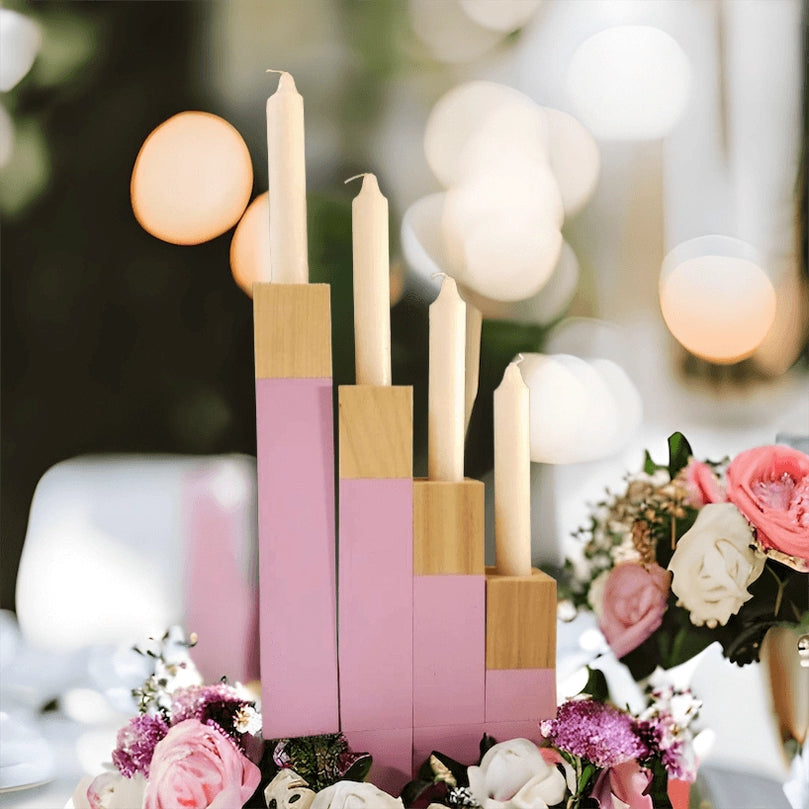 Wood Taper Candlestick 4-Piece Candle Holders