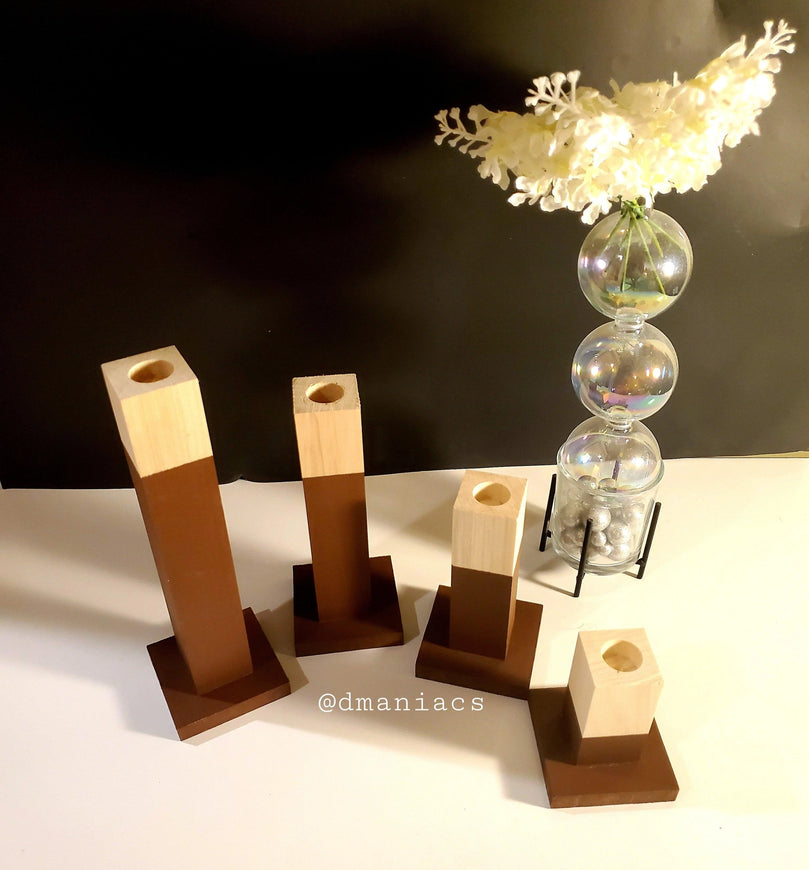 Wood Taper Candlestick 4-Piece Candle Holders