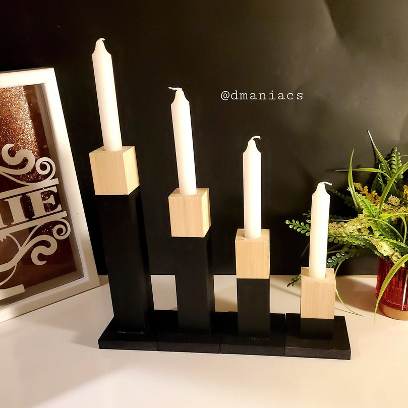Wood Taper Candlestick 4-Piece Candle Holders