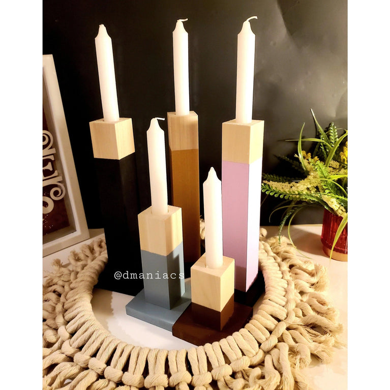 Wood Taper Candlestick 4-Piece Candle Holders