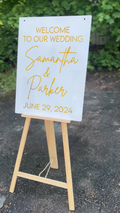 Letrero de bienvenida para boda de acrílico personalizado para colgar