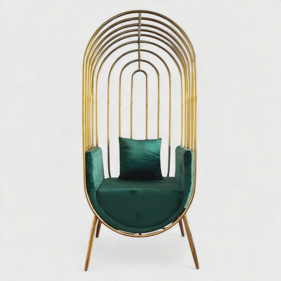 Throne chair with gold frame and gold velvet cushions