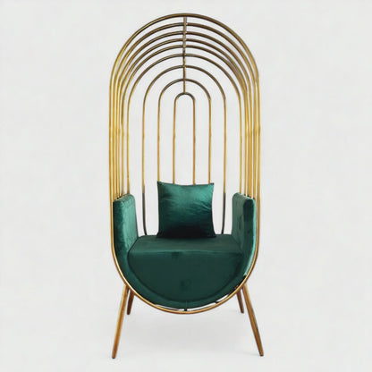 Throne chair with gold frame and gold velvet cushions