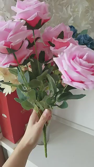 9-Head Artificial Rose Flower Bouquet for DIY Arrangements